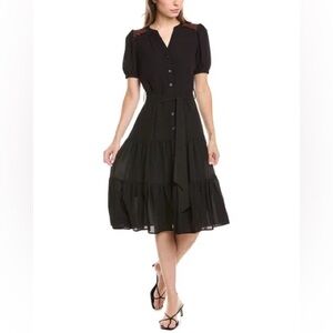 🆕 NANETTE LEPORE Nanette Tweed Trim Shirtdress In Black, Size 14